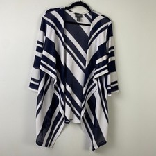 Chicos Travelers Open Front Jacket Size 2 US L Navy White 3/4 Sleeves