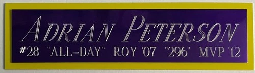 ADRIAN PETERSON Vikings NAMEPLATE FOR AUTOGRAPHED Signed FOOTBALL-HELMET-JERSEY