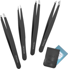 4-Pack Tweezers for Eyebrows Facial Hair, Ingrown Hair Removal, Tweezer Set with
