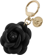Leather Flower Bag Charm Keychain for Women Faux Floral Coin Purse A-black