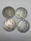 4 Coin Lot, Mixed Dates, Barber Half Dollars, 90% Circulated, Troy Oz 1.44 Lot 2