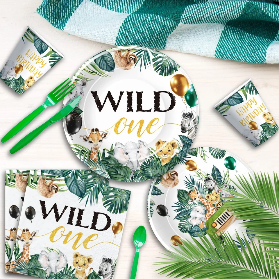 Vajilla Wild Decorations para 1ª - Safari de Animales de la Selva Primera Fiesta Suministro... Foto 4 de 4