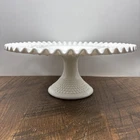 Vtg Fenton Milk Glass Hobnail 12.5" Pedestal Cake Plate Stand Ruffled Edge Large