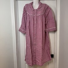 NWT National House Patio Dress 3X Pink Gingham Muumuu Pearl Snap Robe Artsy VTG