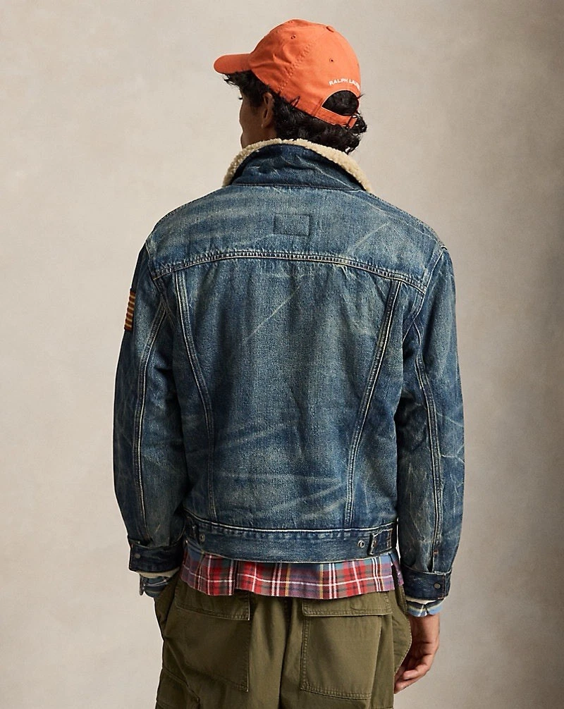 Polo Ralph Lauren Sherpa Fleece Lined Denim Trucker Jean Jacket Men’s Size L - product detail image 4