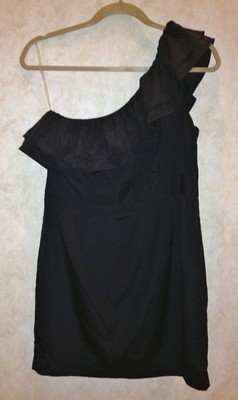LEVEL EIGHT Ruffled One Shoulder Little Black Mini Short Dress NEW Jrs Sz L