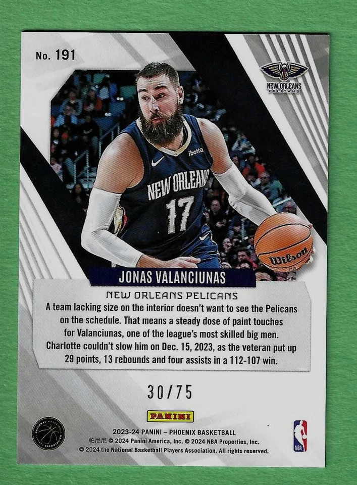 Jonas Valanciunas 2023-24 Panini Phoenix 191 INTERNATIONAL RED /75 Pelicans  - Image 2 of 2
