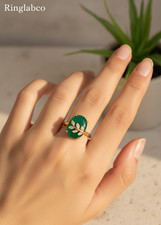 Leaf Design Stone Ring Adjustable Fashion Ring for Women