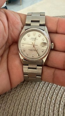 Rolex Oyster Perpetual Date Automatic Silver Diamond Dial Fluted Bezel Box