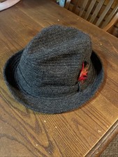 KANGOL Design Men's Wool Tweed Red Feather Fedora Hat One Size VTG USA