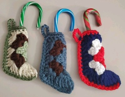 Granny Square Christmas Stocking Ornament Trio -  4  Tall