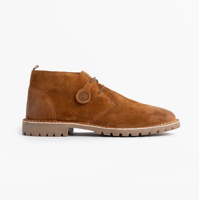 Popps Cooper Herren Wildleder Schnürstiefel Atmungsaktiv Leger Cognac Desert Boots