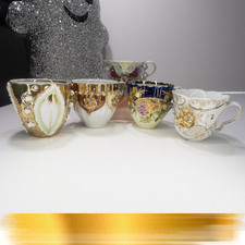Vintage Style Ornate Porcelain Demitasse Cups Gold Floral Mini Teacups Lot 5
