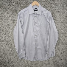 Pronto Uomo Dress Shirt Mens 17 34/35 Gray Button Up Non Iron Career Cotton
