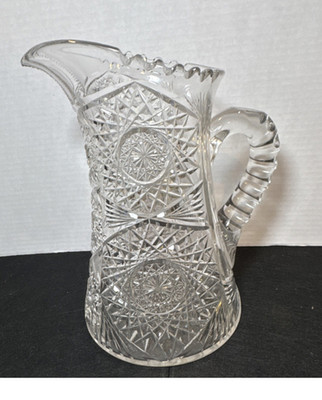 Clear Cut Glass Pitcher Starburst Pattern, Handle & Spout, 64 fl oz, 10.5 in