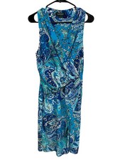 Lauren Ralph Lauren 10 Blue Paisley Knee Length Surplice Dress Boho Chic