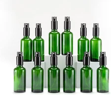 Green Glass Spray Bottles 2Oz, with Small Fine Mist Spray, Metal Cap, Refillable