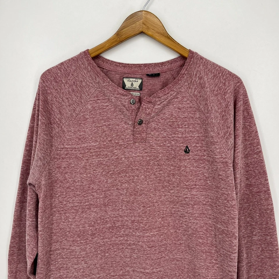 Volcom Long Sleeve Henley T-Shirt Men's Size M Red Stone Logo Cotton - Image 2 of 4