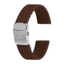 Silicone Watch Bands 22mm Soft Watch Bands with Silver Snap Buckle, Brown