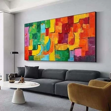 Orange Hand Painted Oil Painting on Canvas Home Decor Texture Abstract Red