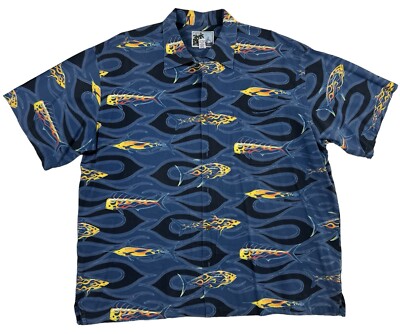 Aftco Bluewater Men Blue Short Sleeve Button Up Shirt Sz 2X Fish