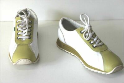 KICKERS sneakers leather two-tone white and almond green size 37 VGC