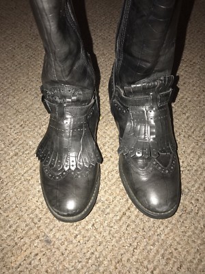 Aldo Charcoal Black Knee High Boots Brwon Fringe Size Uk UK