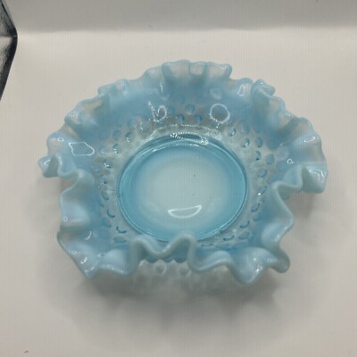 Vintage Fenton Blue Opalescent Hobnail Square Bon Bon Candy