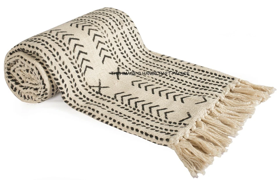 100% Cotton Hand Block Ikat Print Lounge Sofa LARGE Throw Rug Blanket 130x180 cm - Image 3 of 3