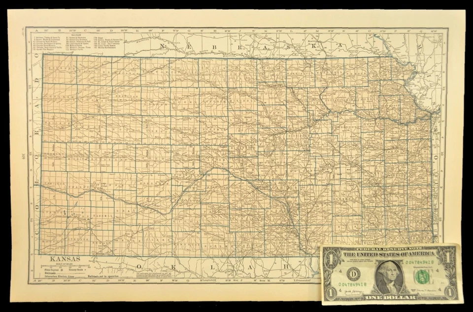 Mapa Vintage do Mapa Ferroviário KANSAS Missouri Pacific RR GRANDE Original Antigo - Imagem 2 de 4