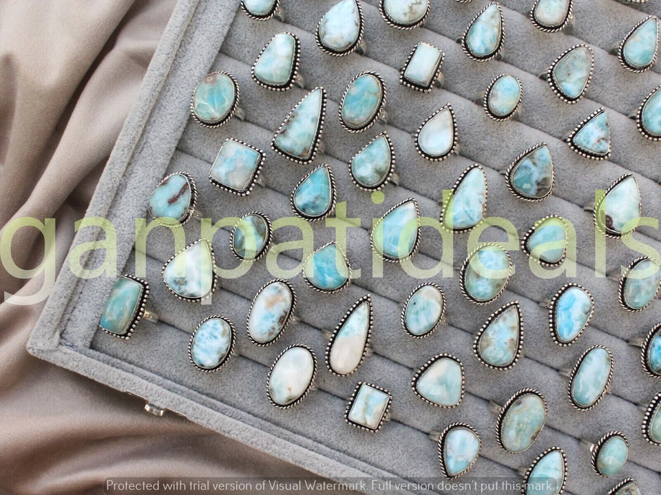 Lote de 1000 piezas de anillos de piedras preciosas Larimar enchapados en plata 925 joyas para mujer Foto 2 de 4