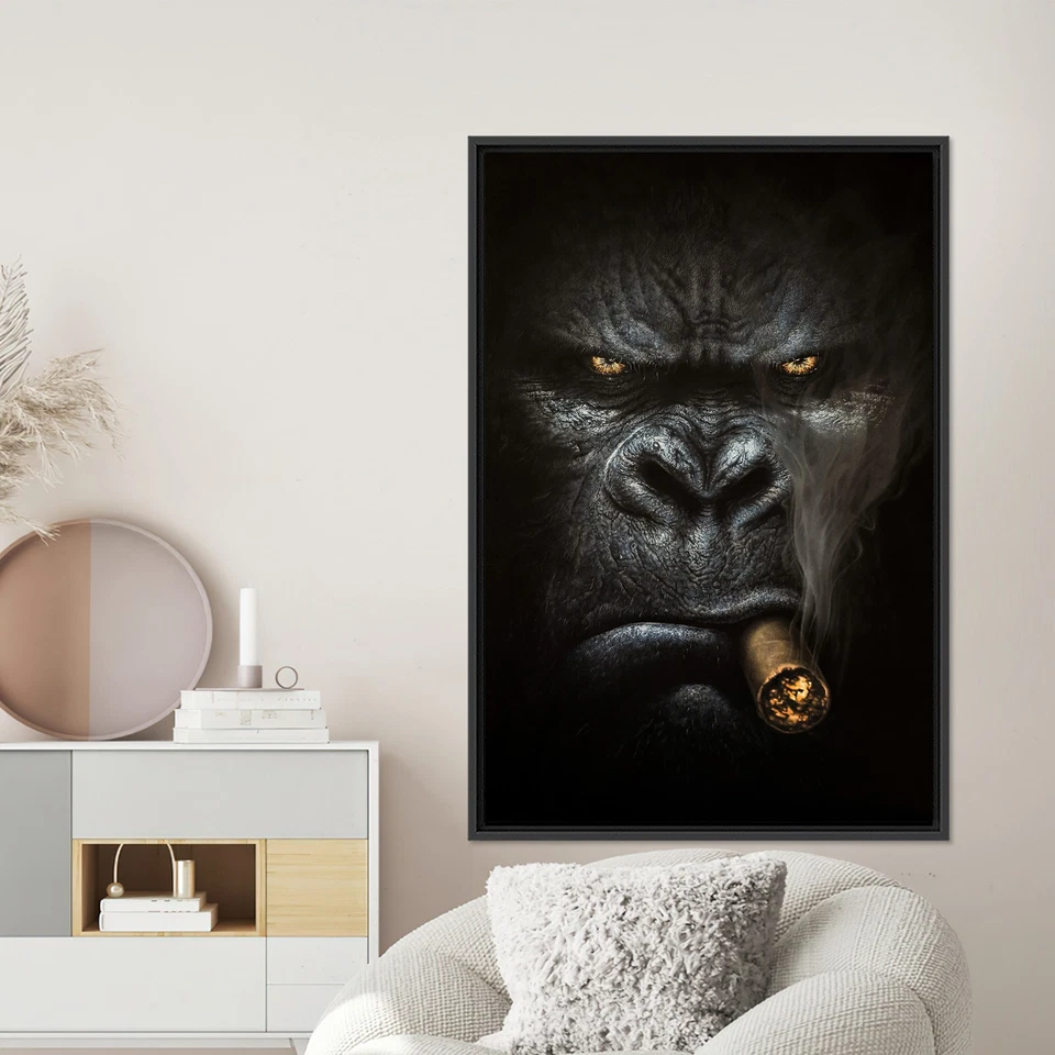 Smoking Gorilla Wall Art, Gorilla Poster, Canvas Wall Art, Smoking Monkey Wall - Image 3 of 4