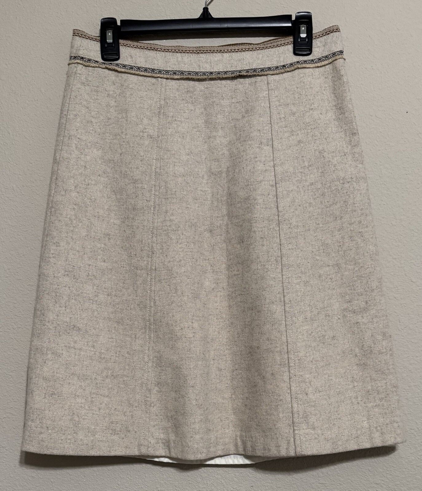 GAP Women’s Wool Midi Skirt Size 6 A-Line Oatmeal Short-Fringe Western Aztec