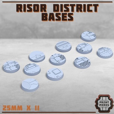 Druck Minis RISOR DISTRICT - 25mm runde Sockel (11er Set) 3D Resin gedruckt