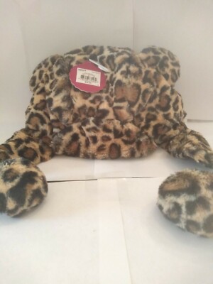 Girls So size Small 4-7 plush leopard print hat NWTS