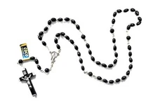 Irish J C Walsh & Sons, Dublin, Ireland BLACK & SILVER Coconut Wood Rosary CO102