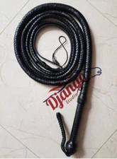 10 Ft 12 Pliat Black Genuine Leather Bullwhip Well Weight Shortloaded Whip