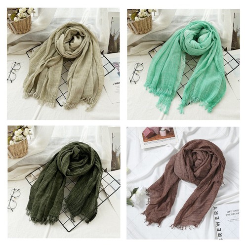 Natural Wrinkle Scarves Unisex Style Cotton Tassel Scarf Soft Long Shawl - Picture 10 of 38
