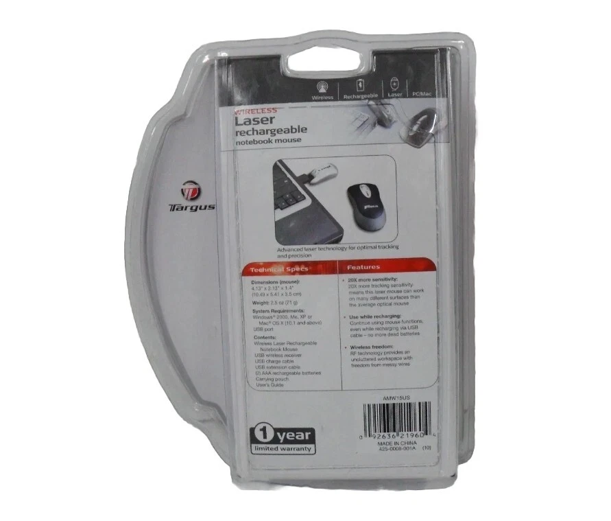 Targus AWM15US Silver Wireless Rechargeable Optical Notebook RF Mouse NEW - Image 2 of 2