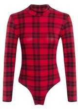 Ladies Plain & Printed Long Sleeve Turtle Polo Neck Bodysuit Womens Leotard Top 