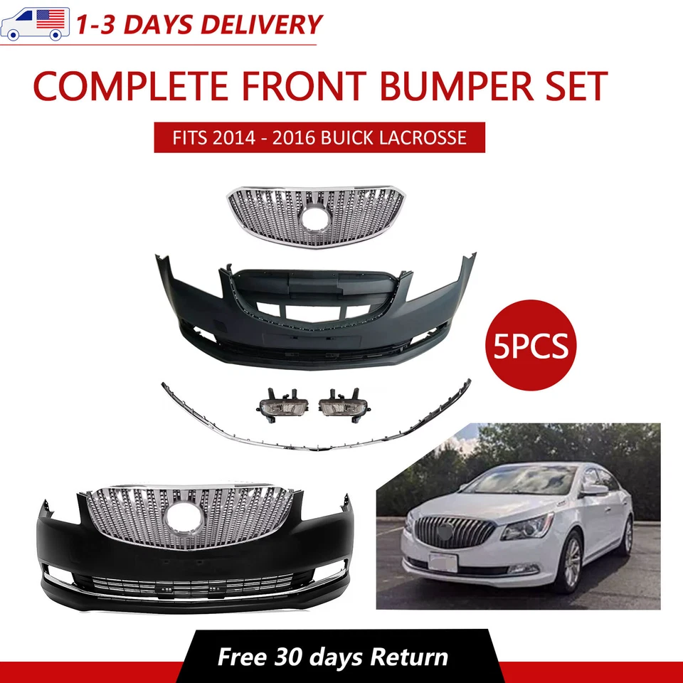 Complete Front Bumper Set Black Compatible with 2014 2015 2016 Buick LaCrosse - Image 2 of 4