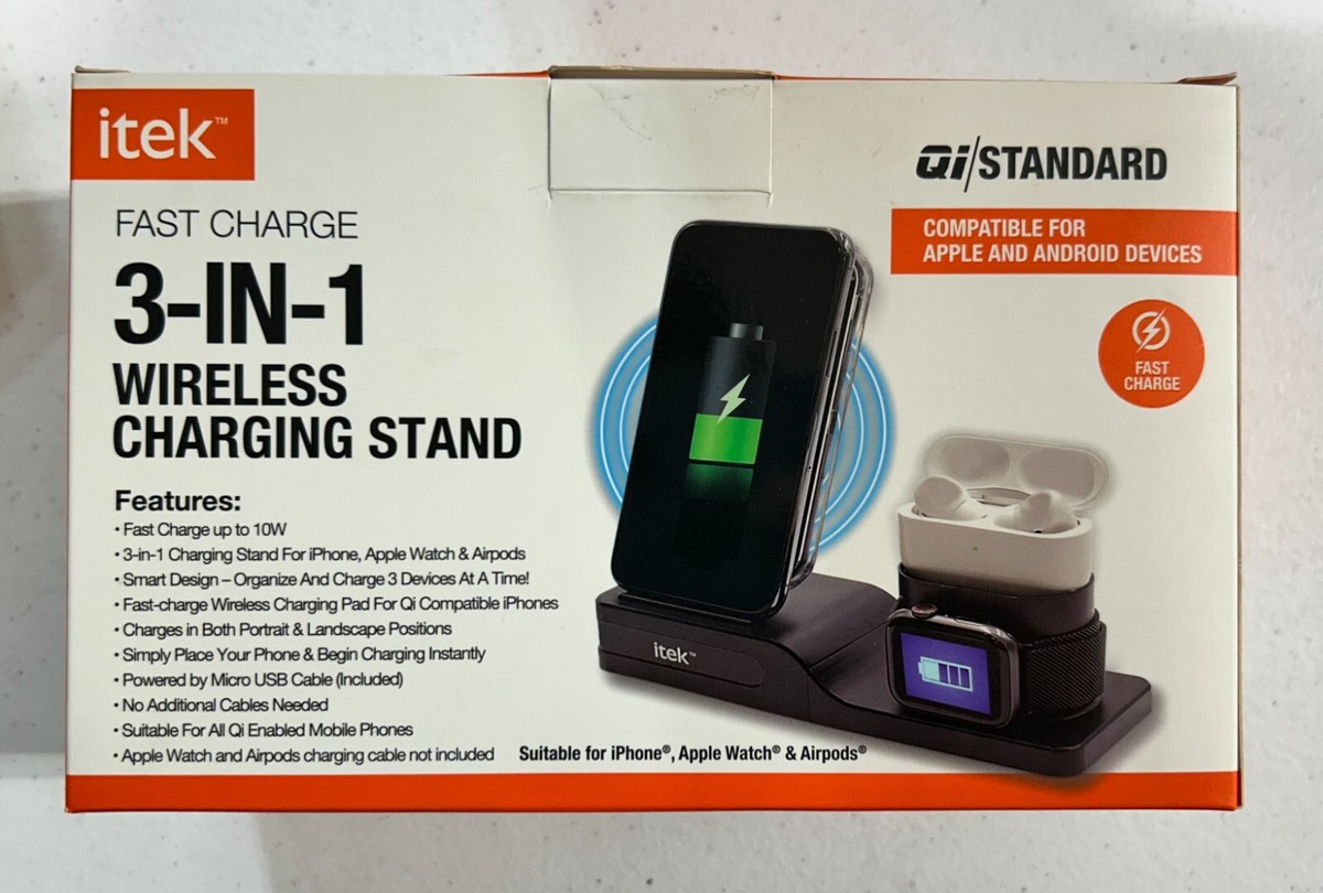 Itek 3-in-1 Qi Wireless Charging Stand, USB-C Cable, Black