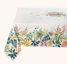 60X98 RECTANGLE COATED COTTON TROPICS FRENCH PROVENCE WHITE BLUE TABLECLOTH NEW