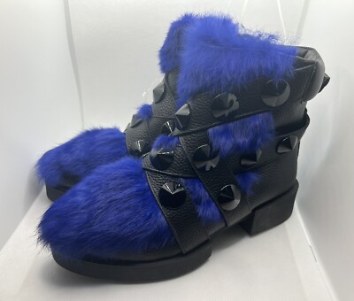Kat Maconie Black Studs Blue Fur Lexi Womens Boots 38 FW 2017-2018 Brand  New