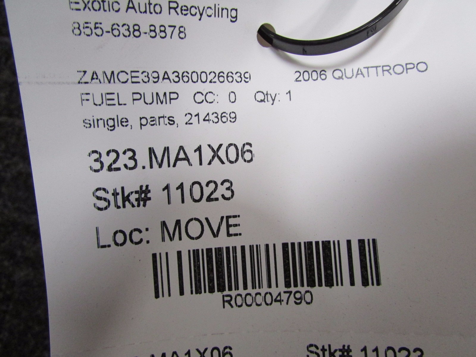 Maserati Quattroporte M139, Single Sytle Fuel Pump, Used, P/N 214369