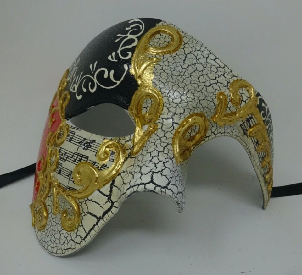 QUALITY RED BLACK & GOLD HALF FACE PHANTOM  OPERA MUSICAL NOTES MASQUERADE MASK - Image 4 of 4