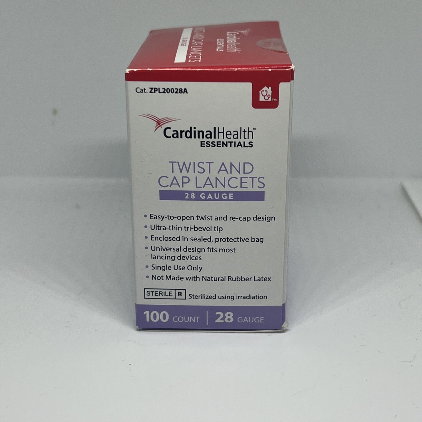CARDINAL HEALTH ESSENTIALS™ Twist and Cap Lancets 28G Purple 100 COUNT Sealed