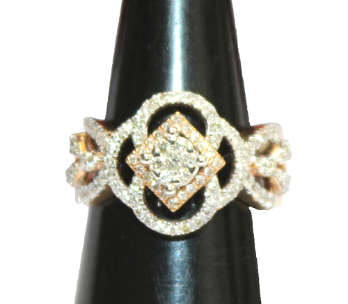 Bague En Plaqué Or Jaune Taille 53 - Sertie De Quartz Rose Et Zirconiums - Occasion