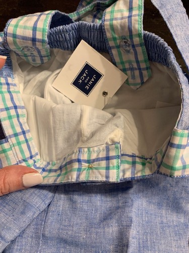 NEW Baby Infant Janie & Jack NWT Suspenders Shorts Pale Blue 12-18M Linen Cotton - Picture 6 of 6