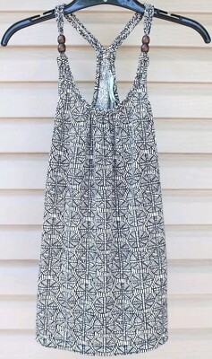 Maurices Patterned Racerback Tank Top Braided Straps Wood Beads Women's M
